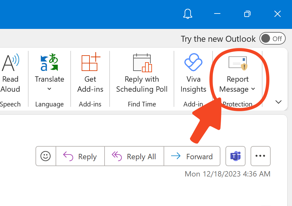 Reporting Emails in Classic Outlook
