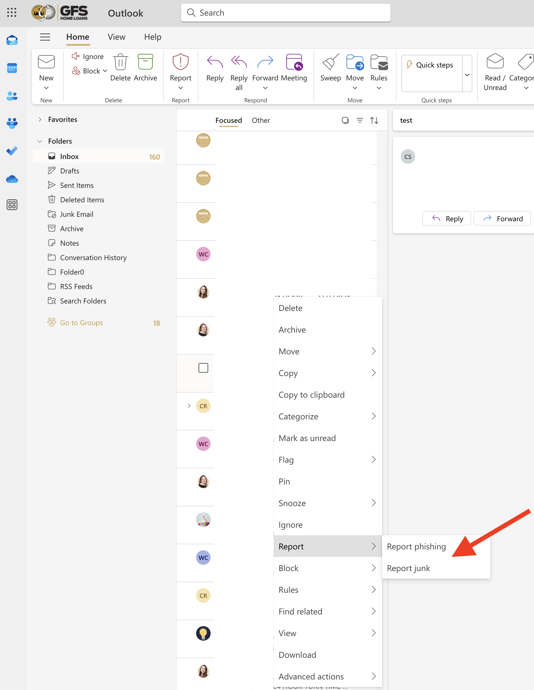 Reporting Emails in OWA