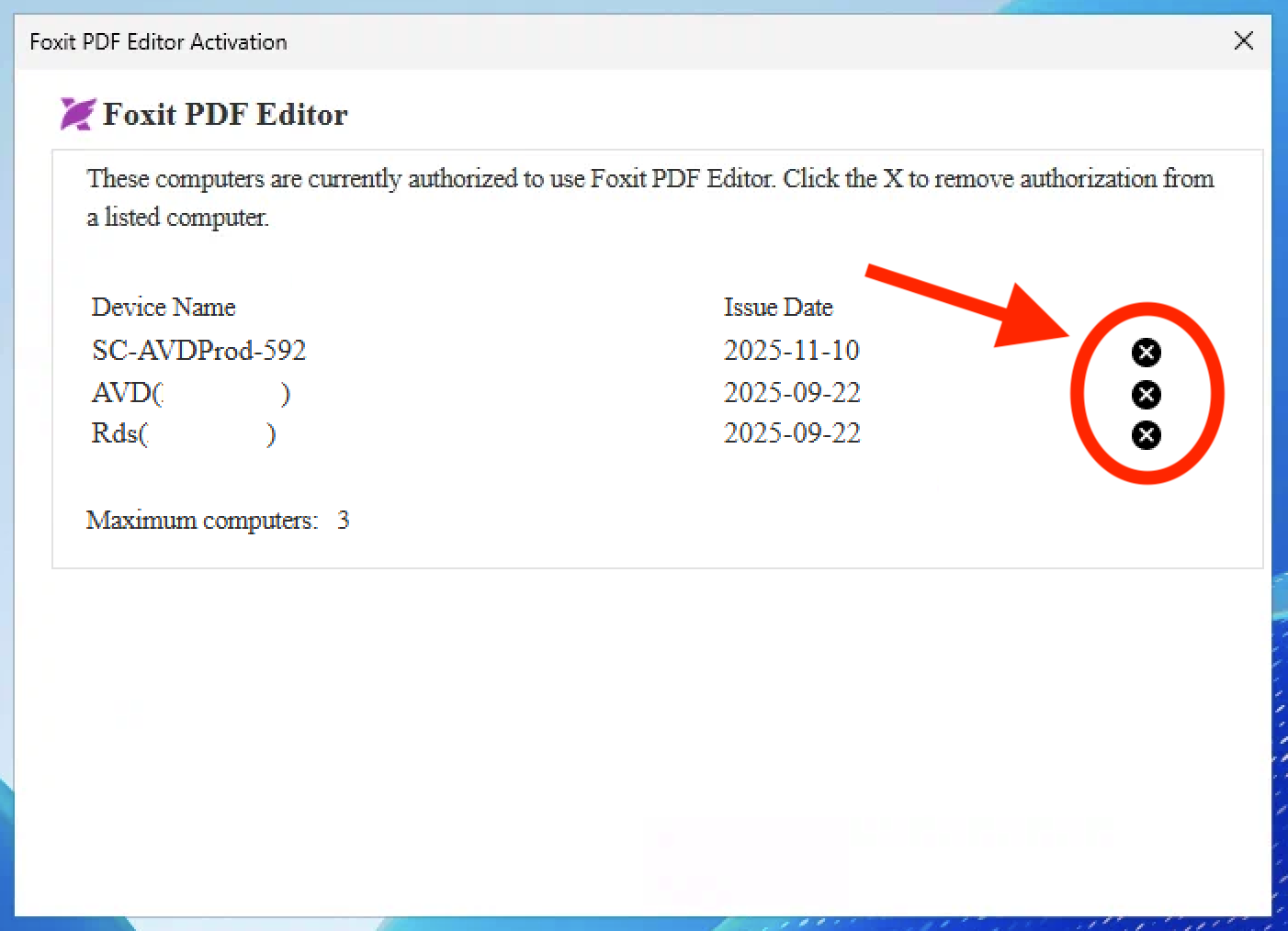 Foxit remove devices